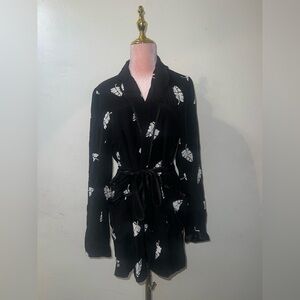 Capulet Black with white Leaf Print Coat